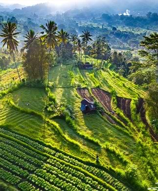 Udsigt over frodigt landskab i Sidemen på Bali Udsigt over frodigt landskab i Sidemen på Bali