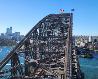 Sydney Harbour Bridge set fra luften