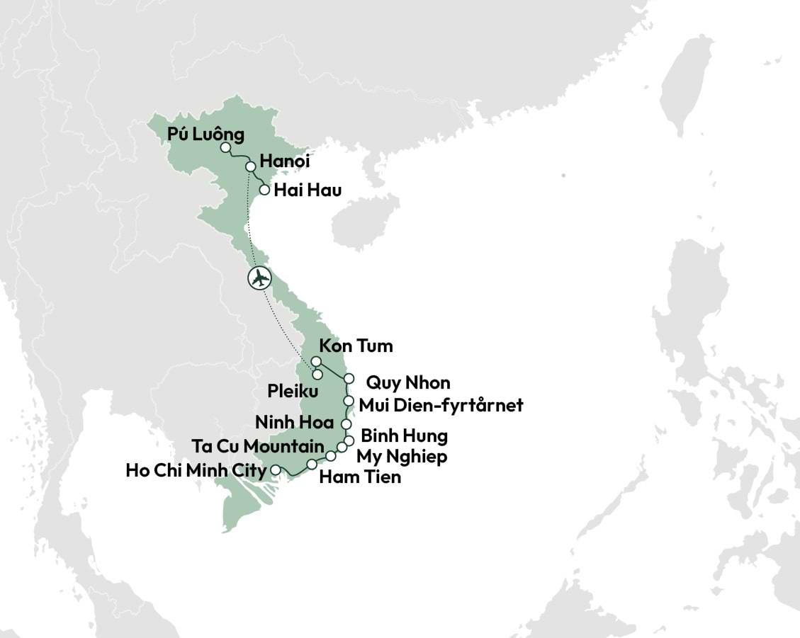Kort over rejsens rute, Vietnam