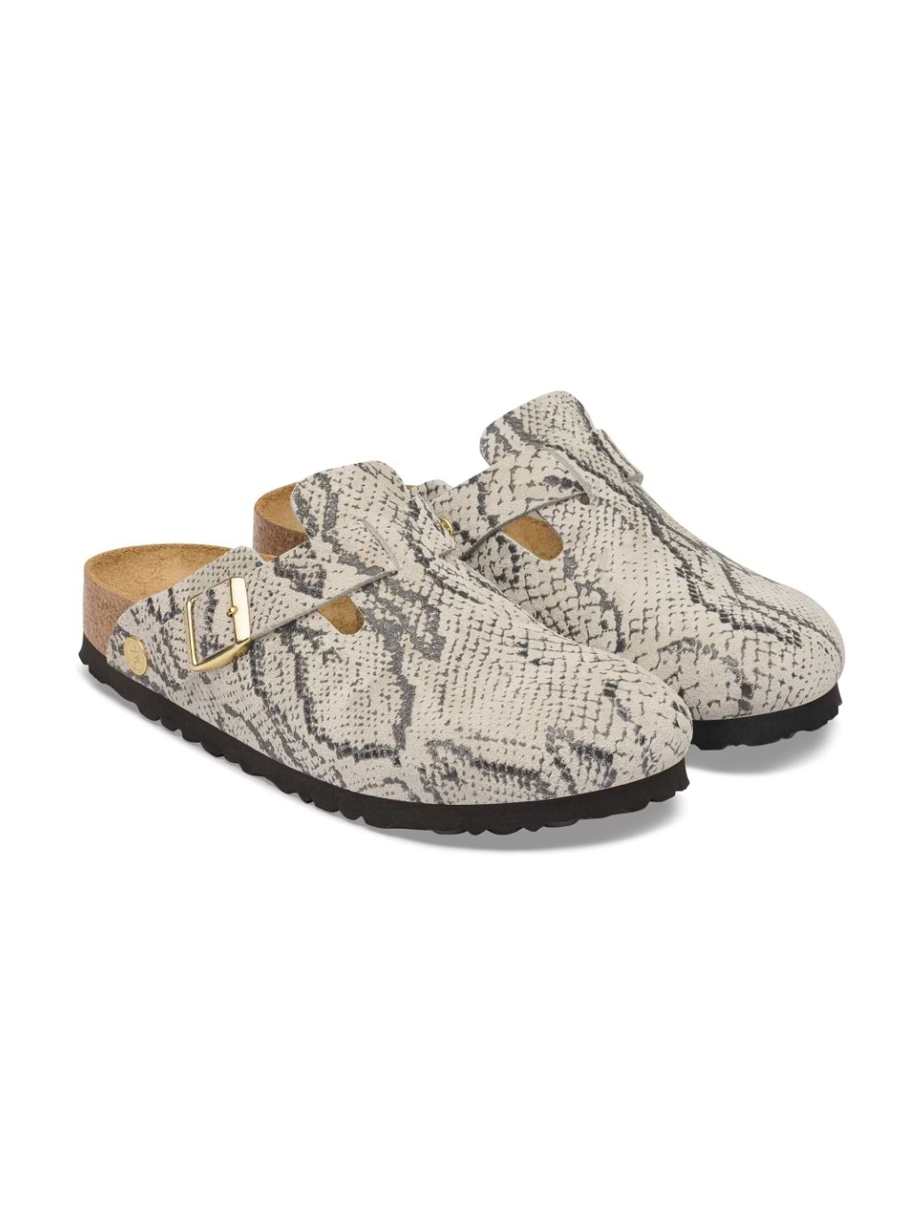 Birkenstock Women's Boston Rivet Logo Suede Leather Sandal Narrow Fit Snake Oyster