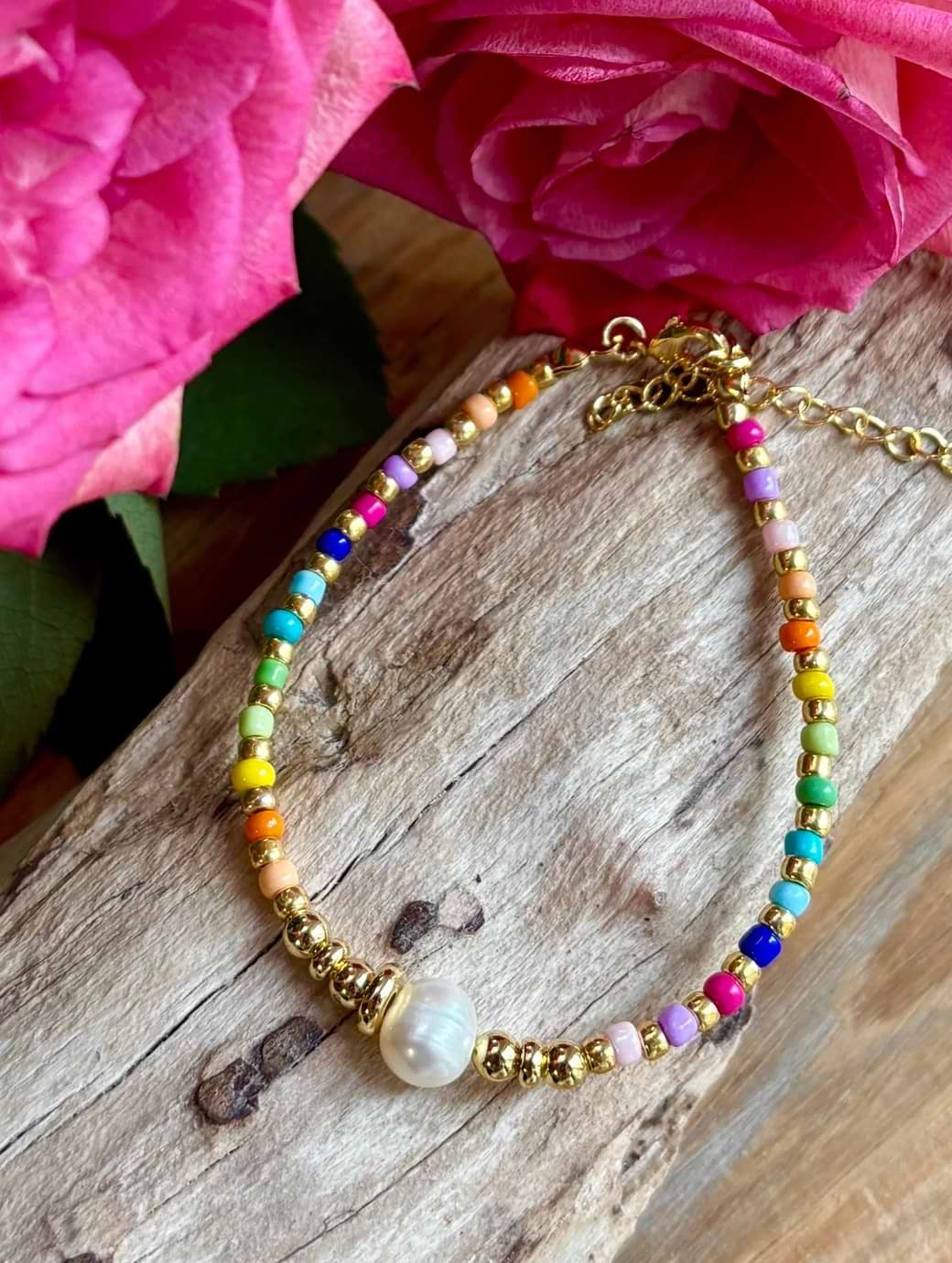 Ocean Ripples Women's Pearl Miyuki Rainbow Bracelet (Gold Plated)