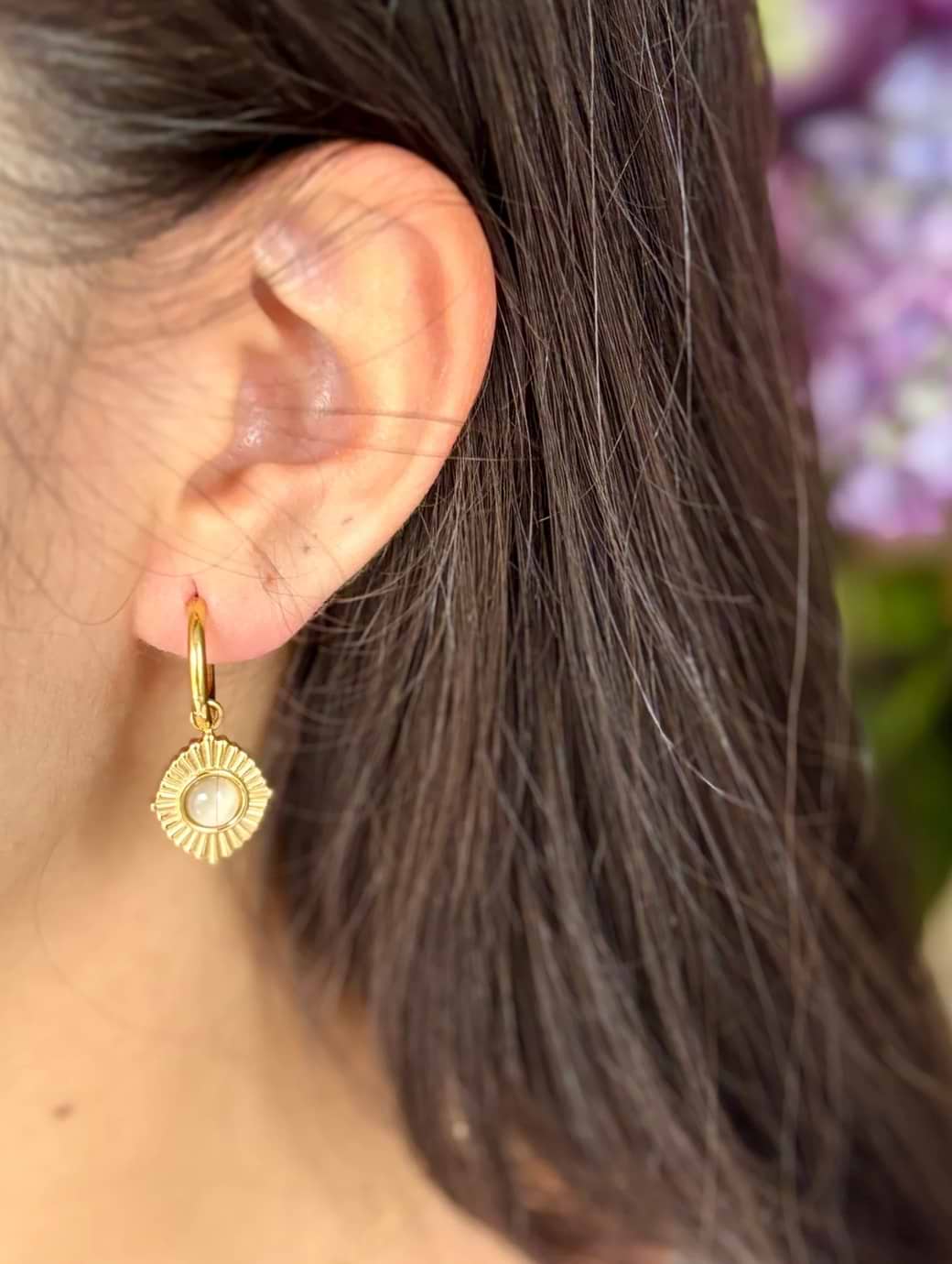 Ocean Ripples Women's 18ct Gold Plated Clear Quartz Huggie Earrings