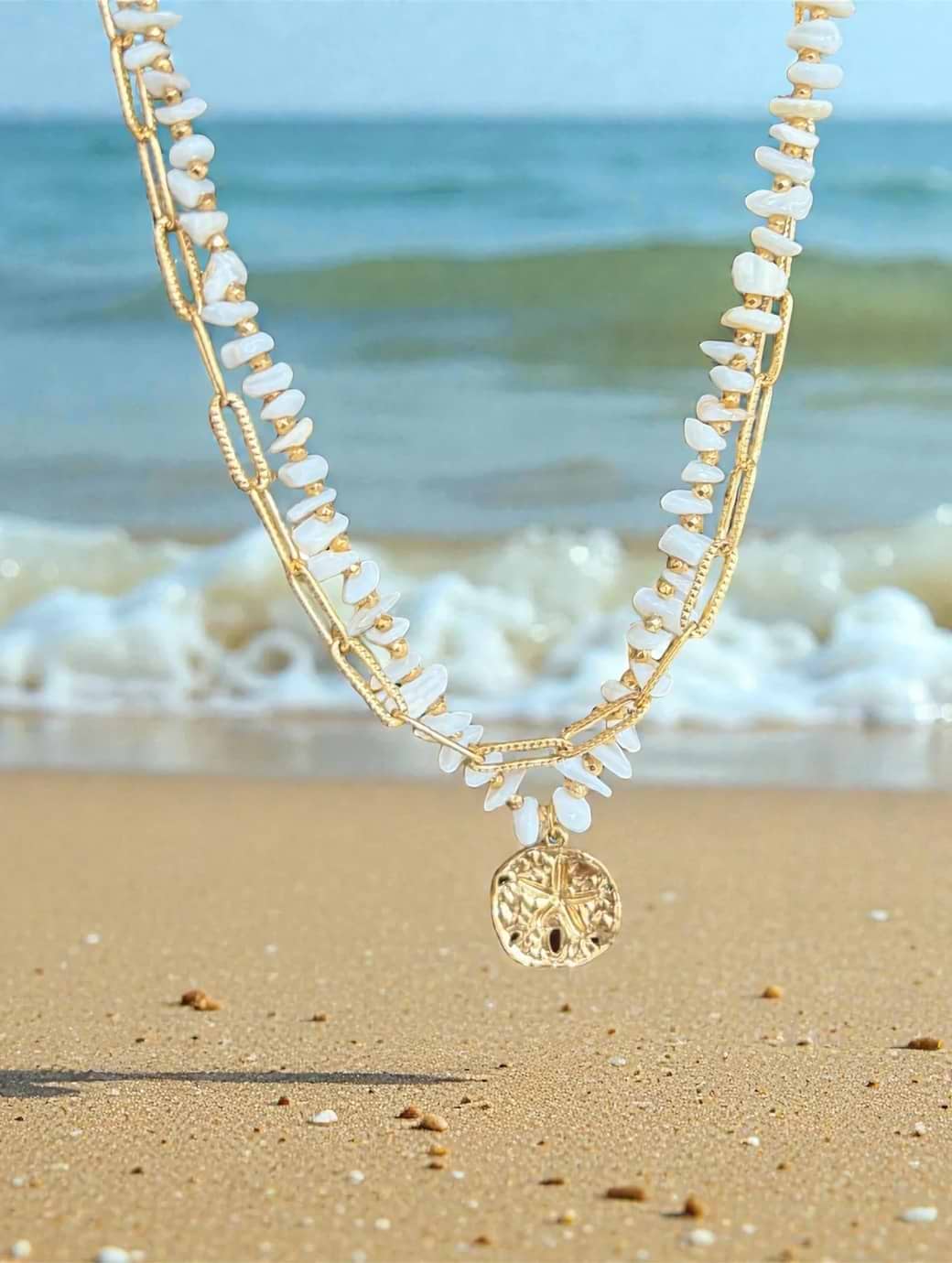 Ocean Ripples Women's 18ct Gold Plated Double Chain Shell Necklace