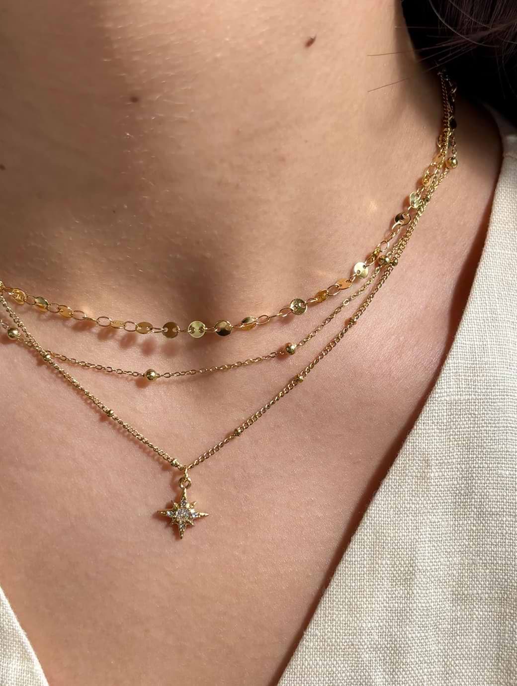 Ocean Ripples Women's 18ct Gold Plated Triple Chain Star Necklace