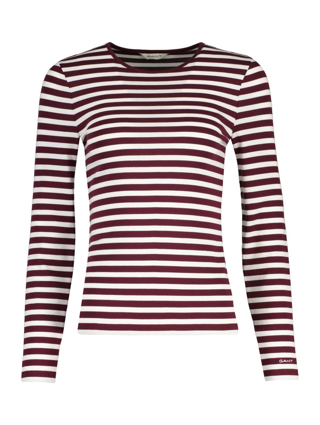 Gant Women's Slim Striped Long Sleeved T-Shirt Darkened Wine