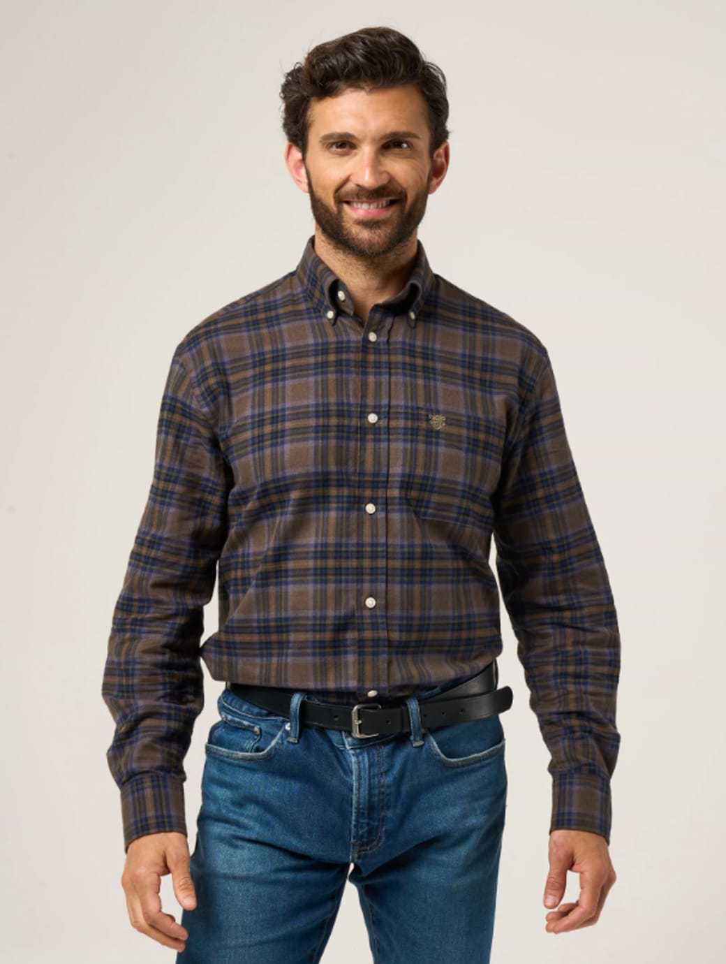 Alan Paine Men's Ilkley Flannel Button Down Collar Shirt Green