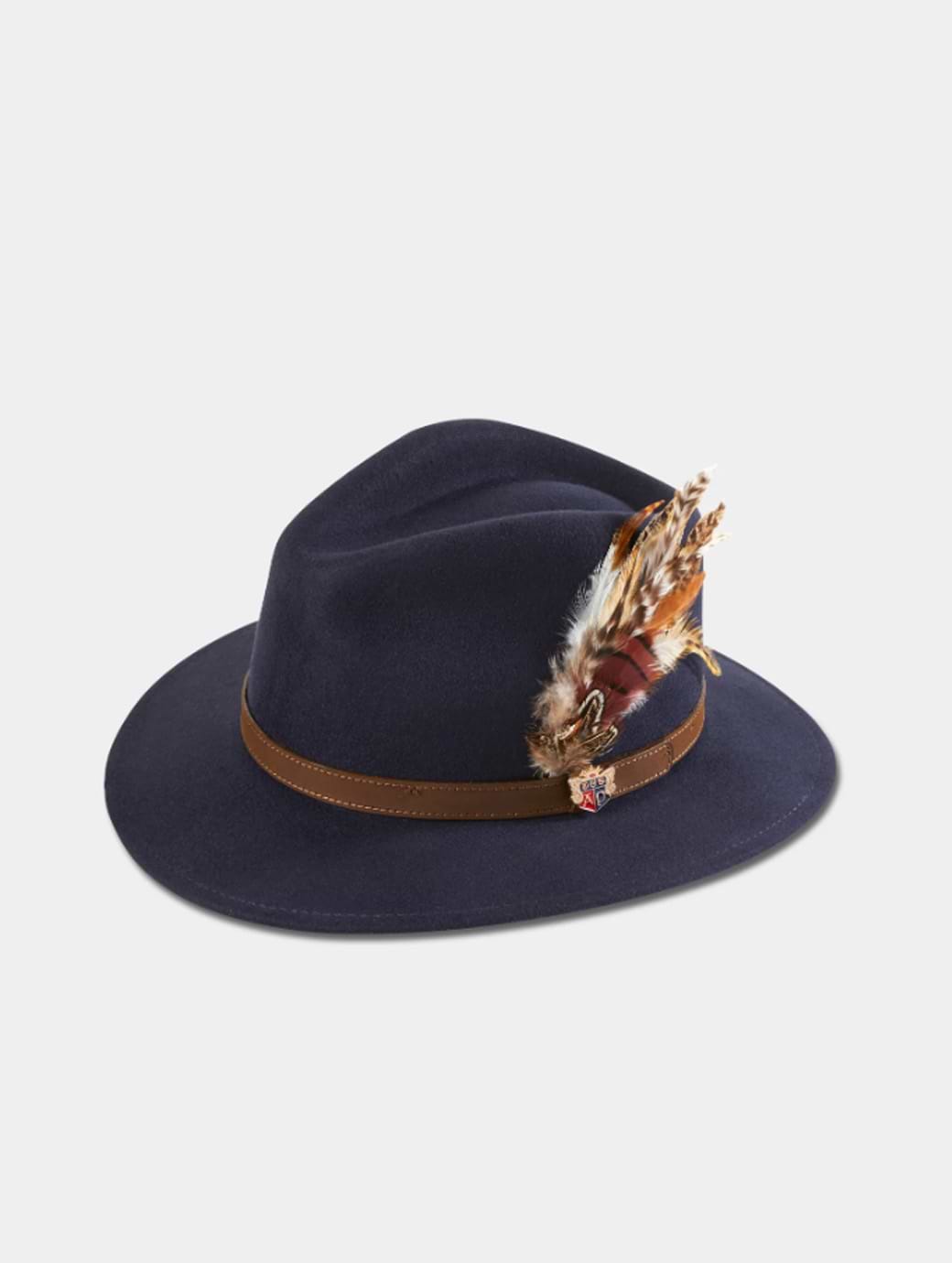 Alan Paine Richmond Felt Feather Hat Navy