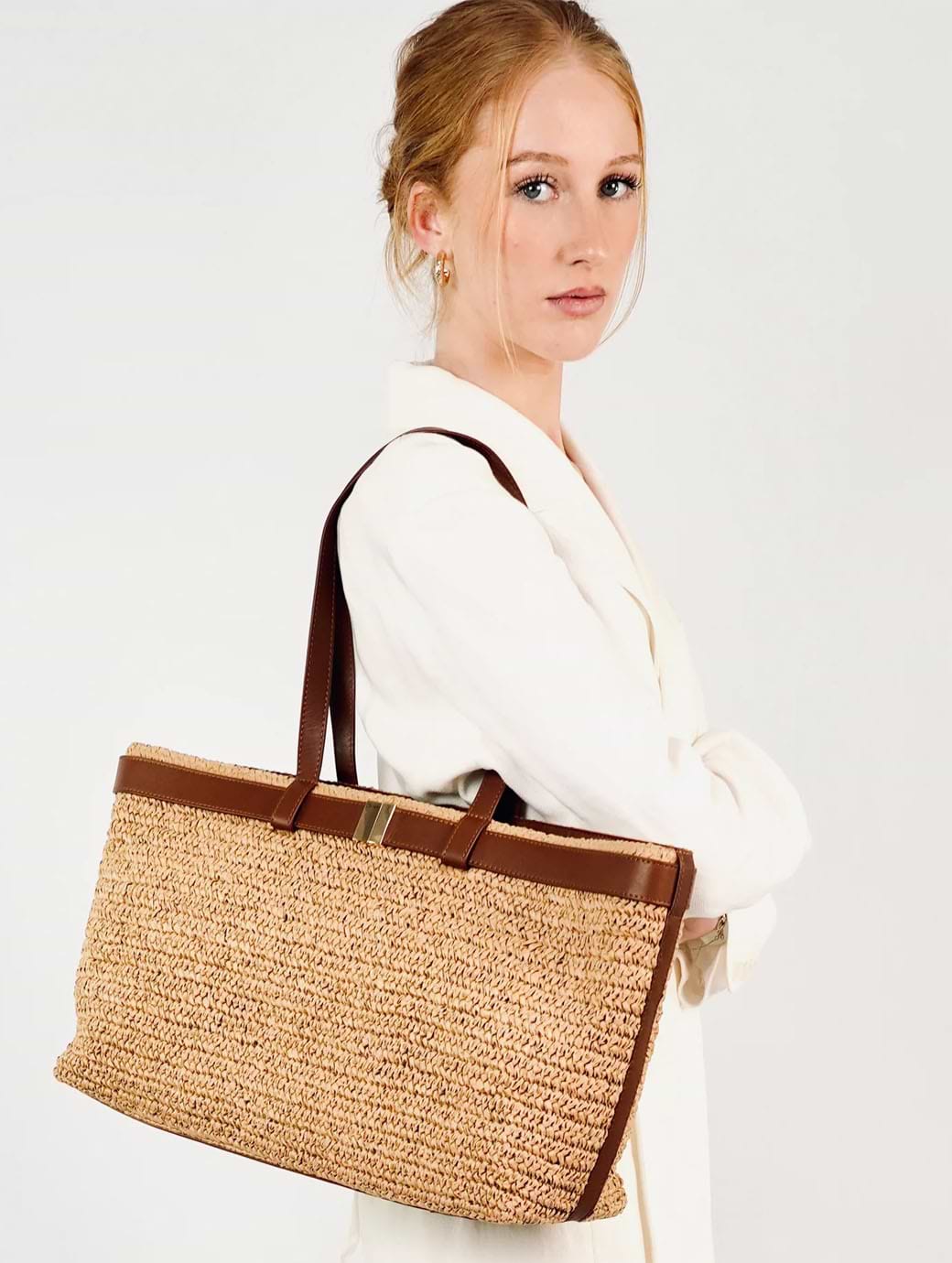 Apatchy London Women's The Esme Raffia Tote Bag with Tan Leather Trim Tan