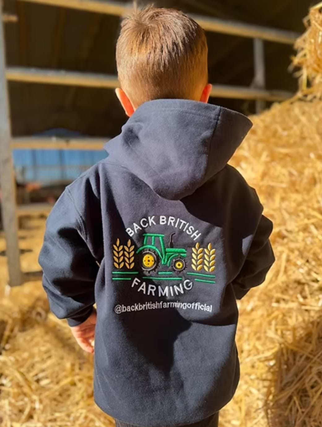 Back British Farming Children's Tractor Logo Hoodie Navy