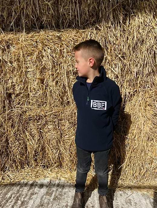 Back British Farming Children's Unisex Recycled Microfleece 1/4 Zip Navy