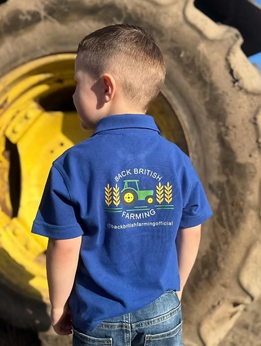 Back British Farming Children's Tractor Logo Polo Royal Blue