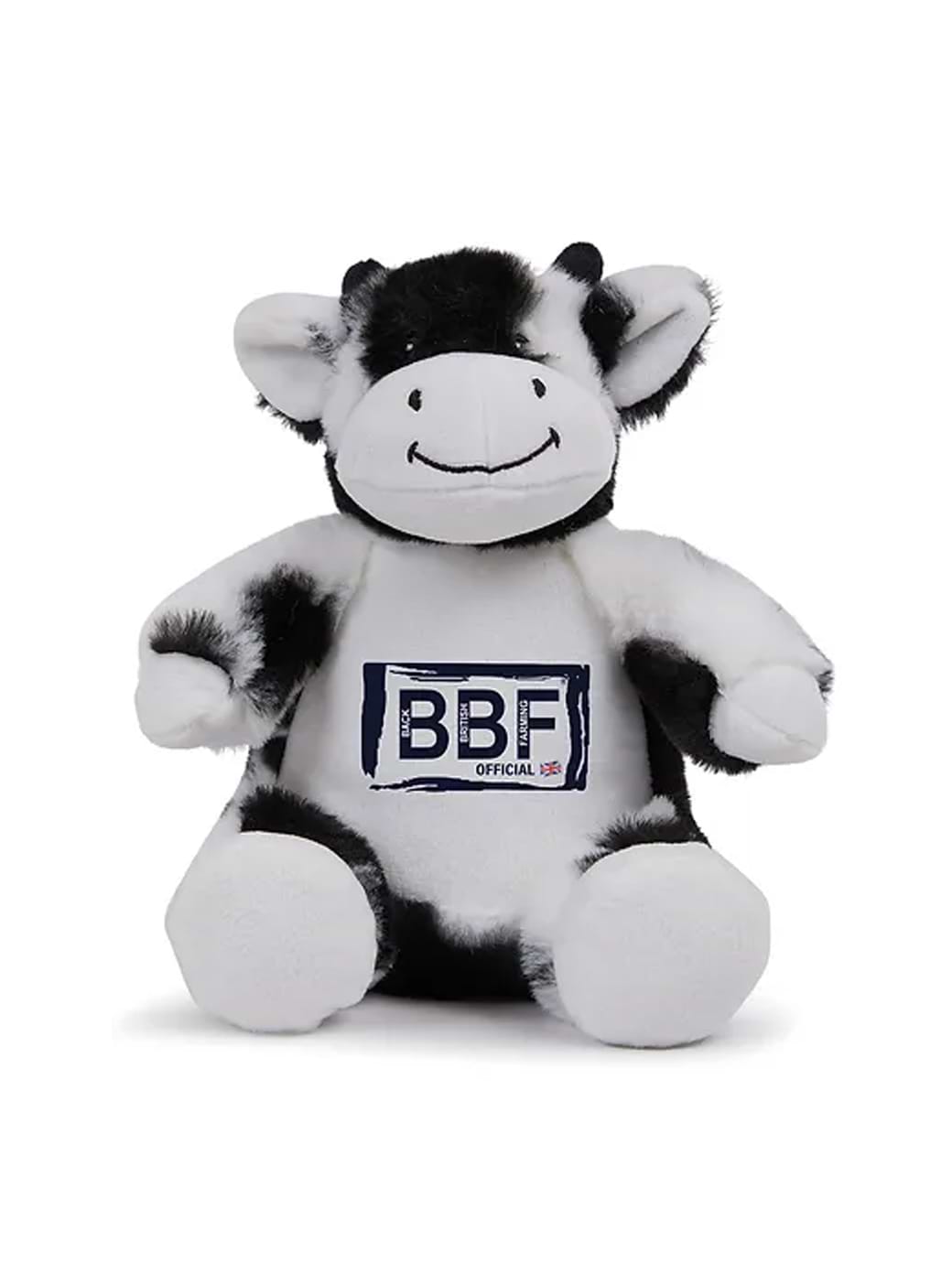 Back British Farming Plush Teddy Black & White Fresian Cow Black Logo