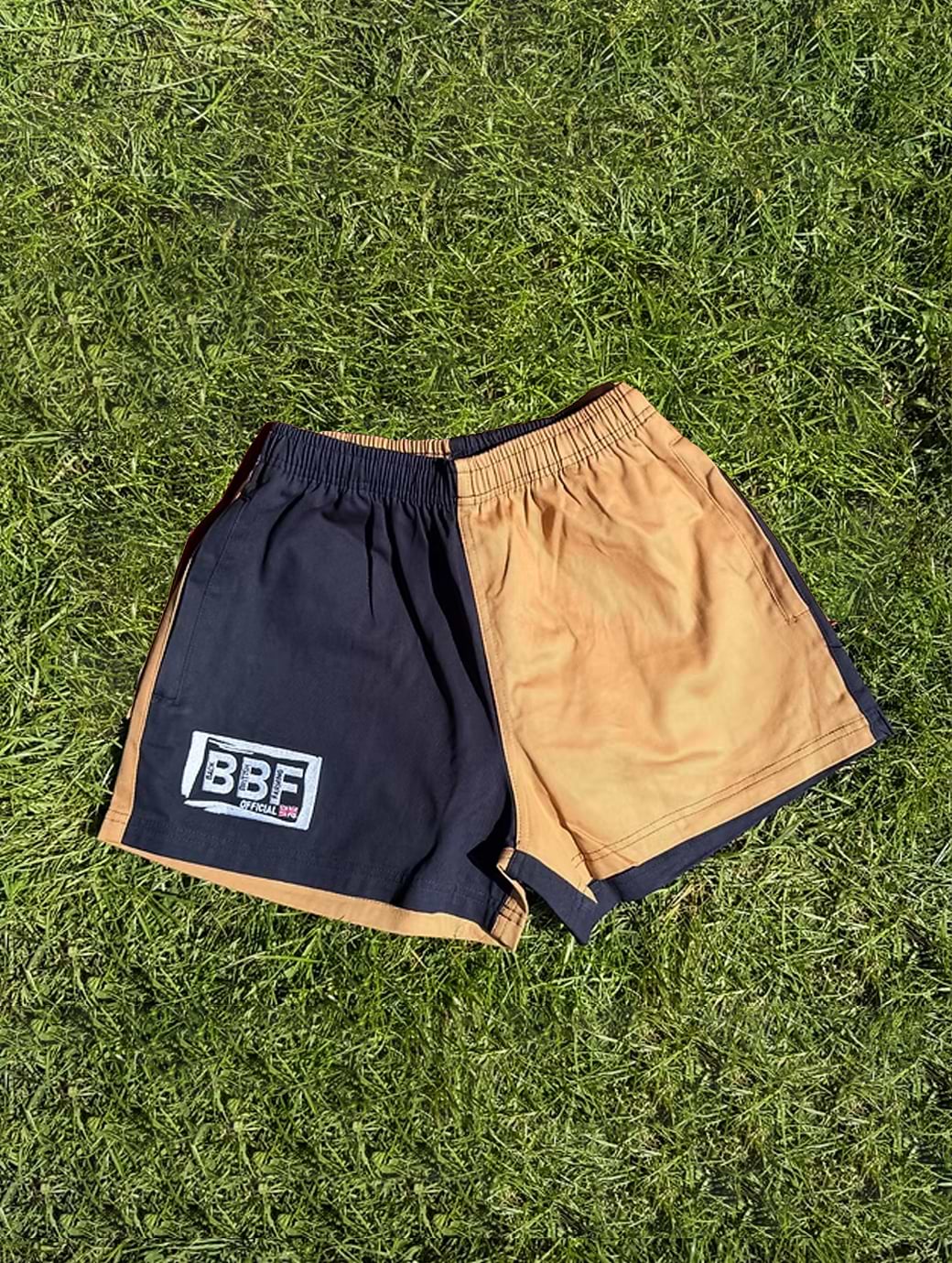 Back British Farming Unisex Contrast Shorts Navy/Toffee