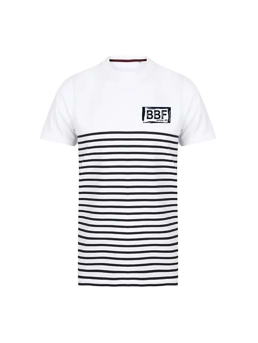Back British Farming Unisex Short Sleeve T-Shirt White/Navy Stripe 