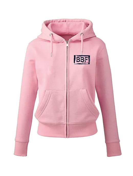 Back British Farming Women s Fitted Full Zip Hoodie Baby Pink