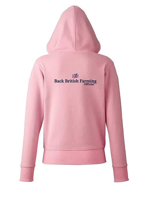 Back British Farming Women s Fitted Full Zip Hoodie Baby Pink