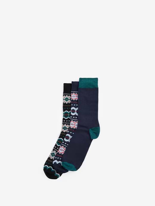 Barbour Fairisle Sock Giftset - Blue/Green 