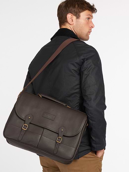 Barbour Leather Briefcase Chocolate