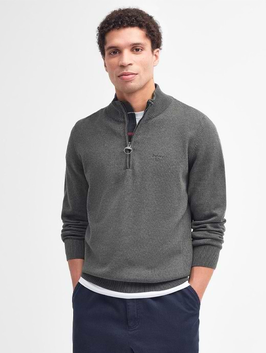Barbour Men's Cotton Half Zip Olive Marl