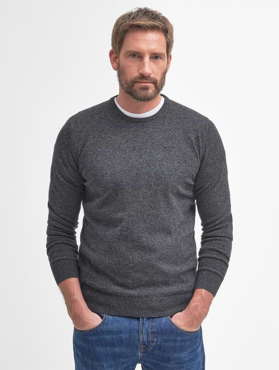 Barbour Men's Essential Lambswool Crew Neck Sweater Charcoal