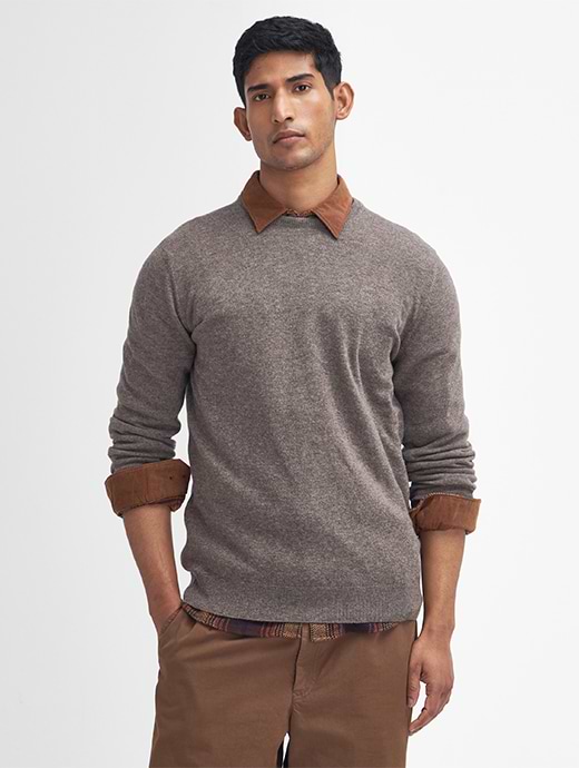 Barbour Men's Essential Lambswool Crew Neck Sweater Dark Stone