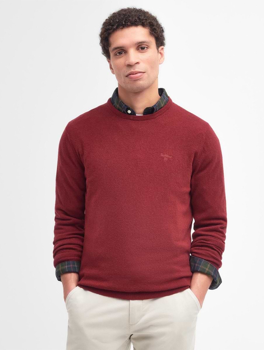 Barbour Men s Essential Lambswool Crew Neck Ruby