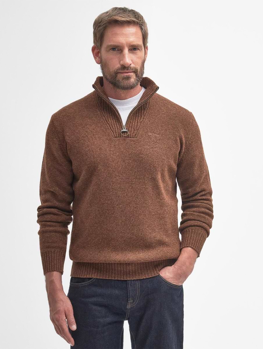 Barbour Men's Essential Lambswool Half Zip Jumper Sandstone 