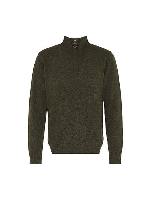 Barbour Men s Essential Lambswool Half Zip Knitted Jumper Seaweed