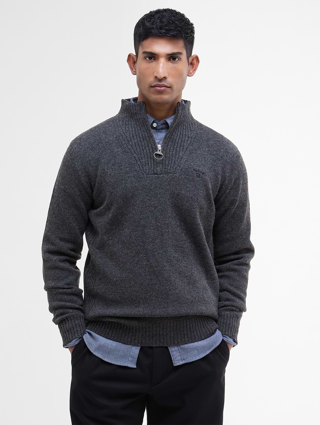 BARBOUR ESSENTIAL LAMBSWOOL HALF ZIP JUMPER CHARCOAL