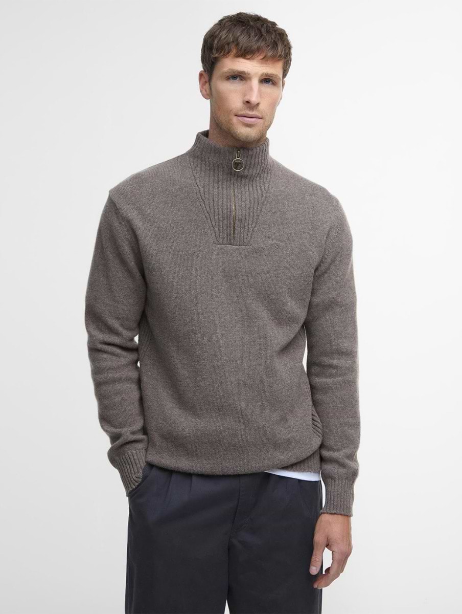 BARBOUR ESSENTIAL LAMBSWOOL HALF ZIP JUMPER DARK STONE