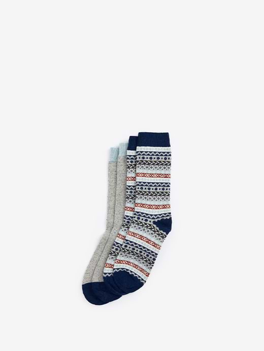 Barbour Men's Fairisle Sock 2 Pack Blue Granite Mix