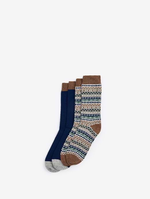 Barbour Men's Fairisle Sock 2 Pack Green Loch Mix