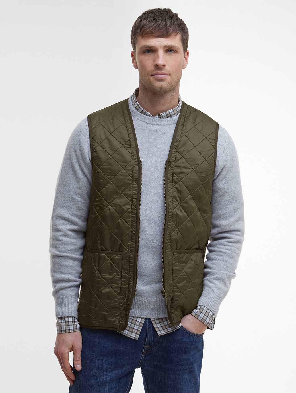 BARBOUR POLARQUILT WAISTCOAT ZIP IN LINER OLIVE 