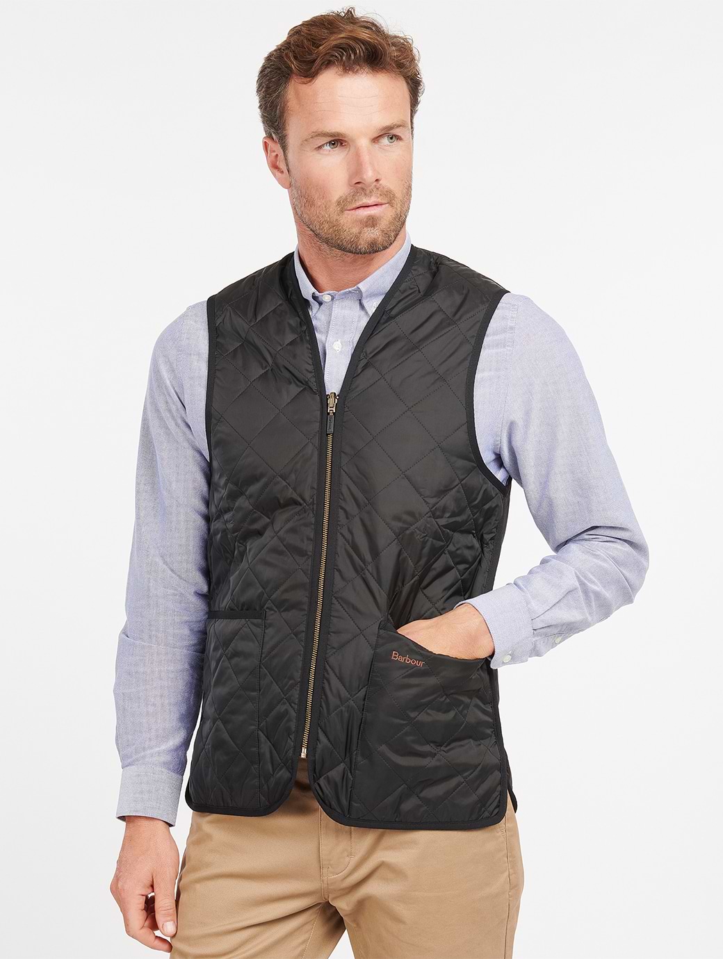 BARBOUR QUILTED WAISTCOAT ZIP-IN LINER BLACK/MODERN TARTAN