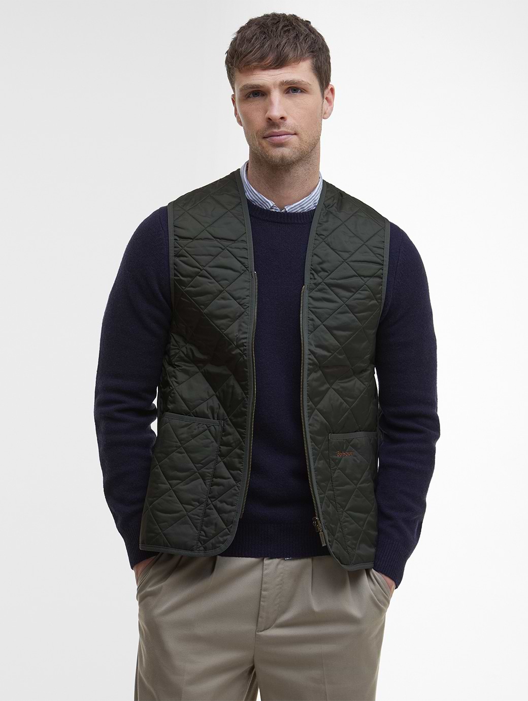 BARBOUR QUILTED WAISTCOAT ZIP-IN LINER OLIVE/ANCIENT TARTAN