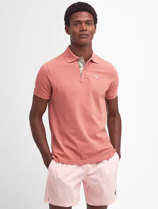 Barbour Men s Tartan Pique Polo Pink Clay