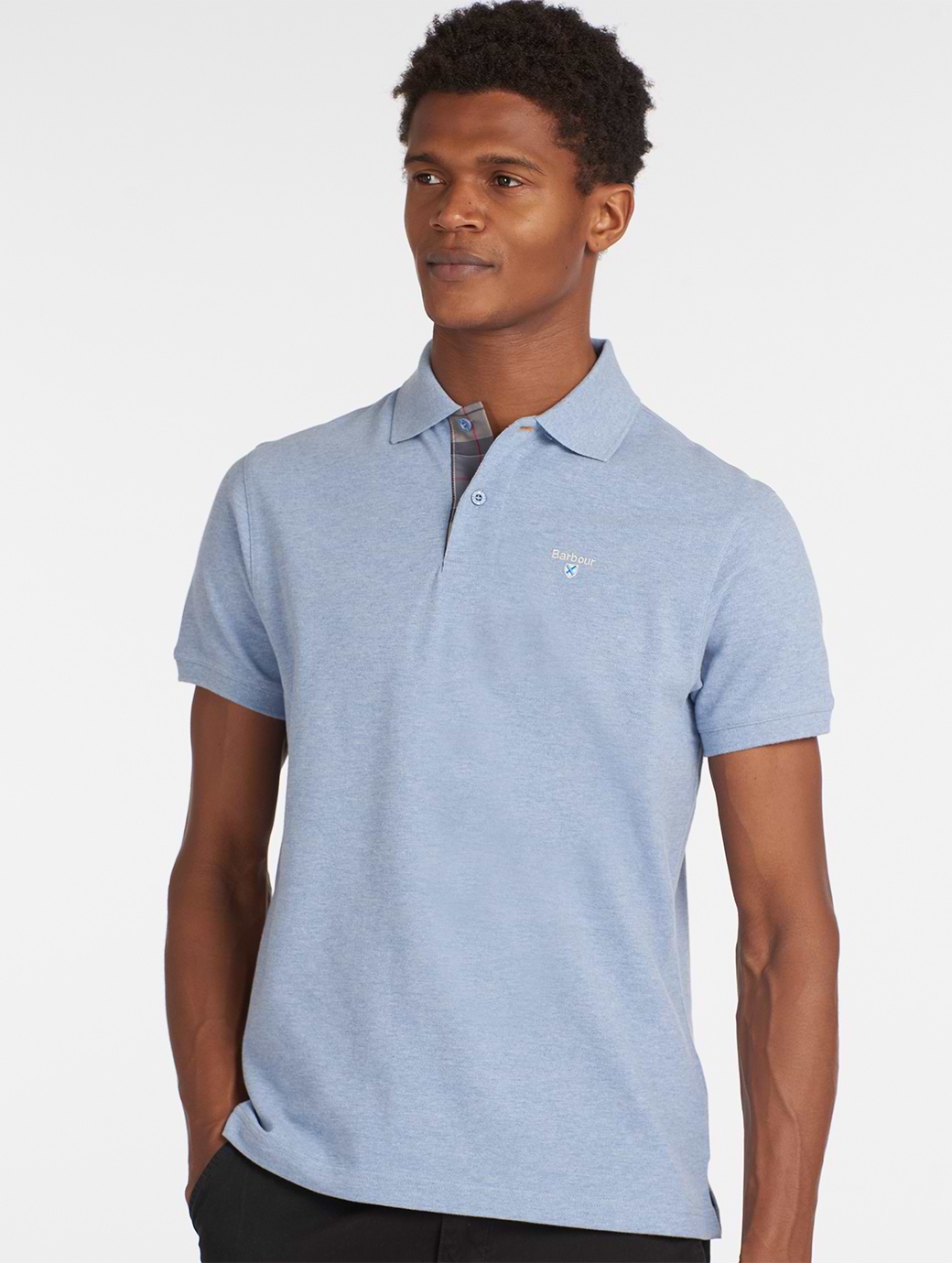 Barbour Men's Tartan Pique Polo Shirt Sky Marl