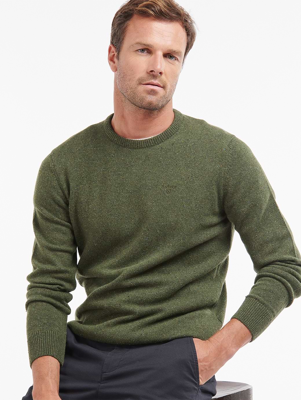 Barbour Tisbury Crew Neck Jumper Forest Griggs