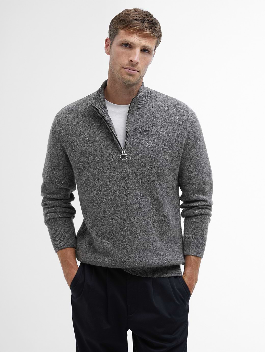 BARBOUR TISBURY HALF ZIP SWEATER GREY