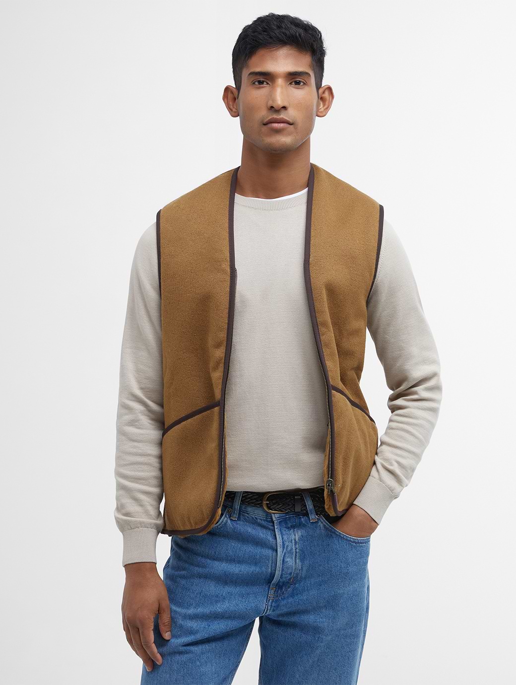 BARBOUR WARM PILE WAISTCOAT ZIP-IN LINER BROWN
