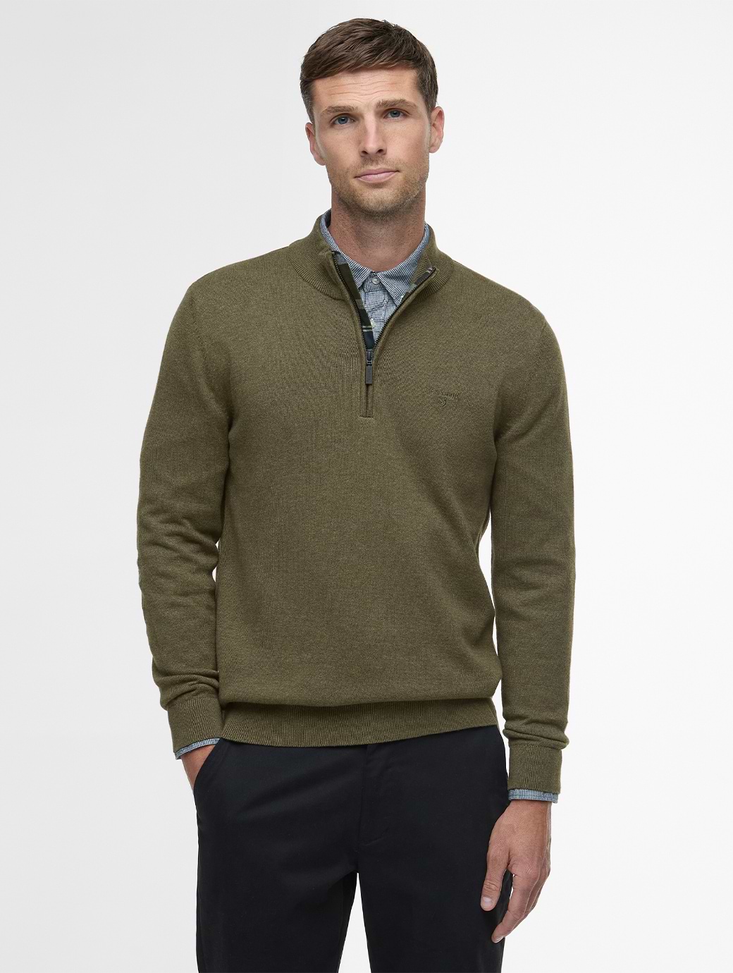 Barbour Men's Avoch Half Zip Knitted Jumper Olive Marl