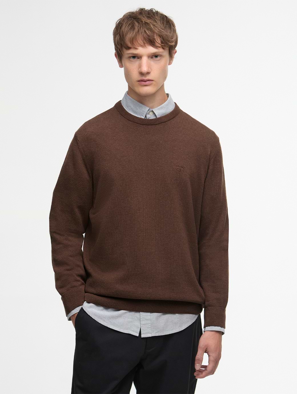 Barbour Men's Pima Cotton Crew Neck Sweater Umber