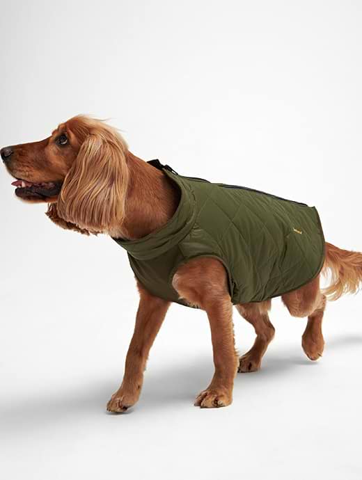 Barbour Reversible Quilted Borg Fleece Dog Coat Olive Brown
