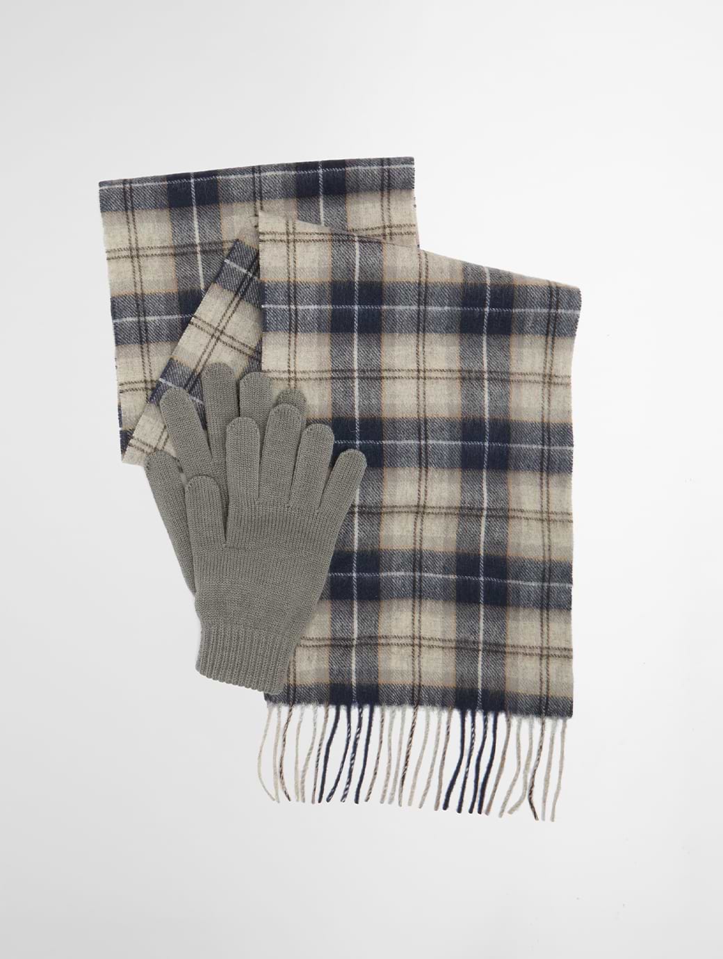 Barbour Tartan Scarf & Glove Gift Set Grey Midnight