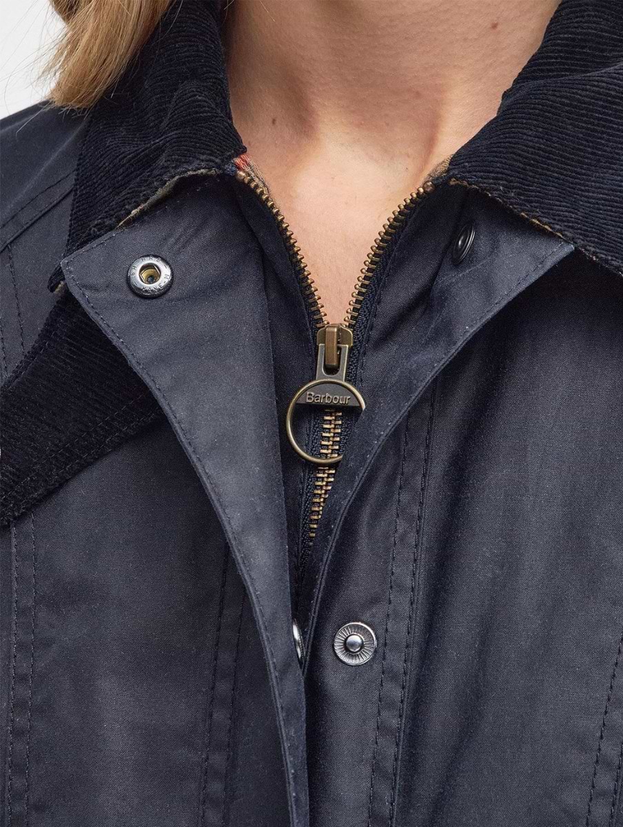 Womens navy barbour wax jacket on sale