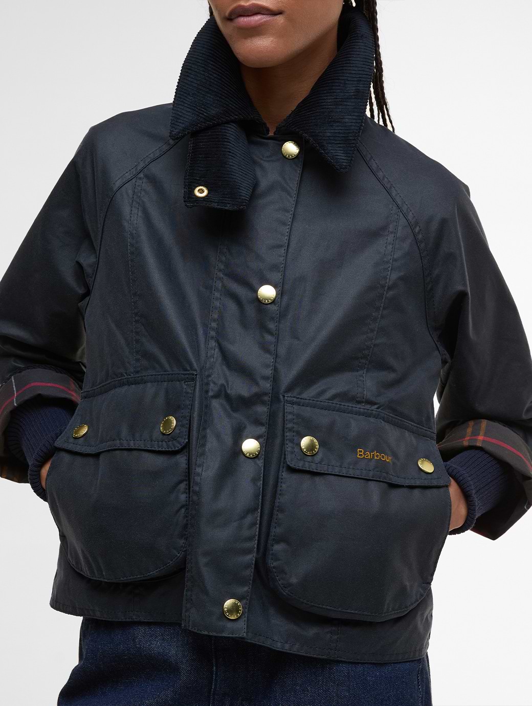 Barbour Women's Cropped Beadnell Wax Jacket Navy/Classic