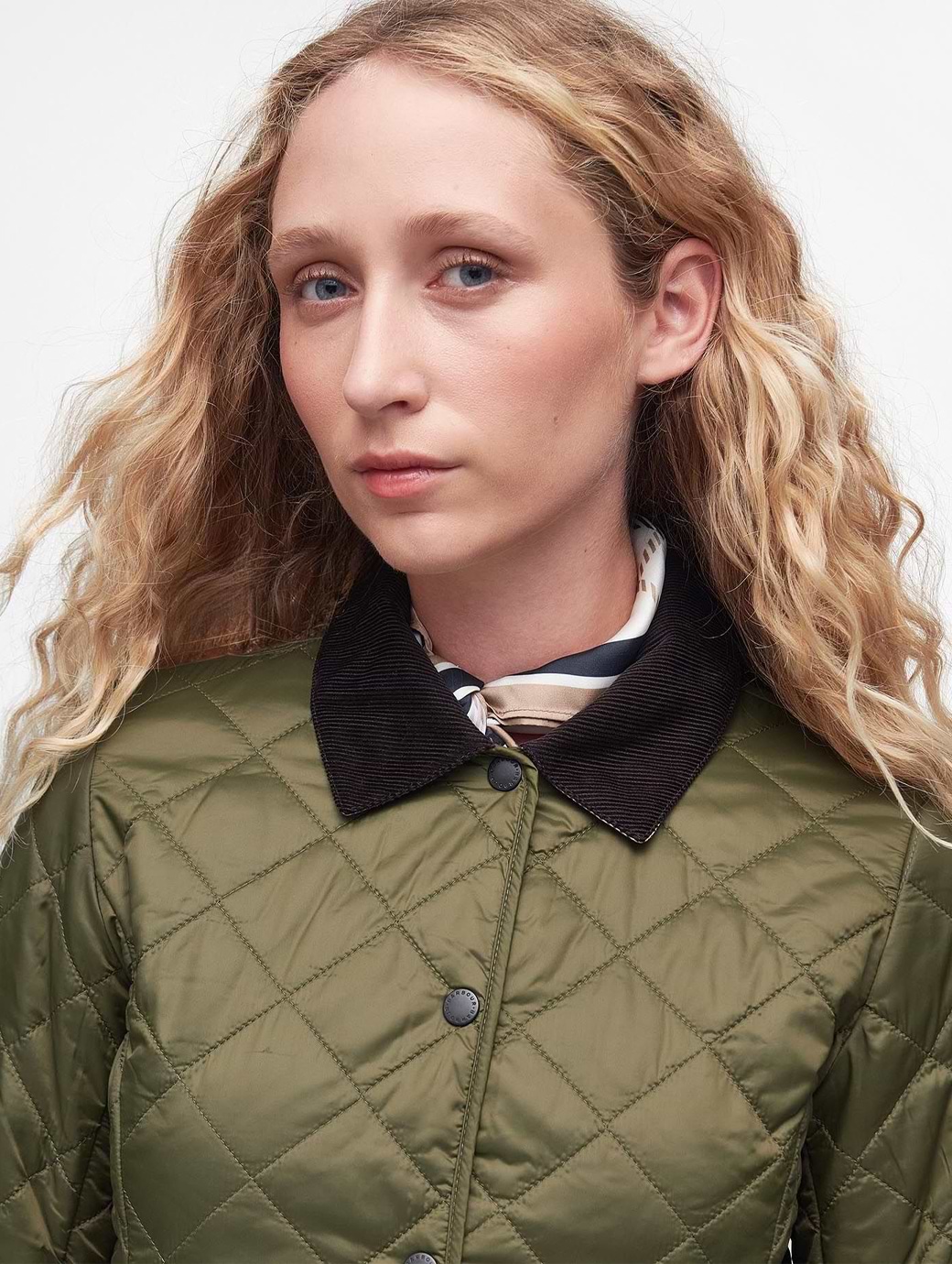 Barbour Deveron Quilted Jacket Olive Pale Pink