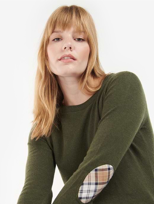 Barbour Women s Pendle Crew Knit Jumper Warm Olive Rosewood