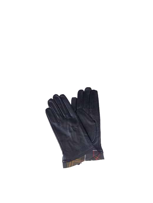 Barbour Women s Tartan Trimmed Leather Gloves Black Classic