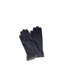 Barbour Women's Tartan Trimmed Leather Gloves Black/Classic